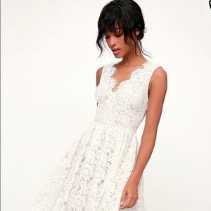Lulus Love Swept Lace Midi Skater Dress